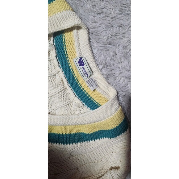 VTG Wimbledon Hartwell Cable Knit Pullover V Neck Sweater Mens Large Grandpacore - Picture 5 of 7